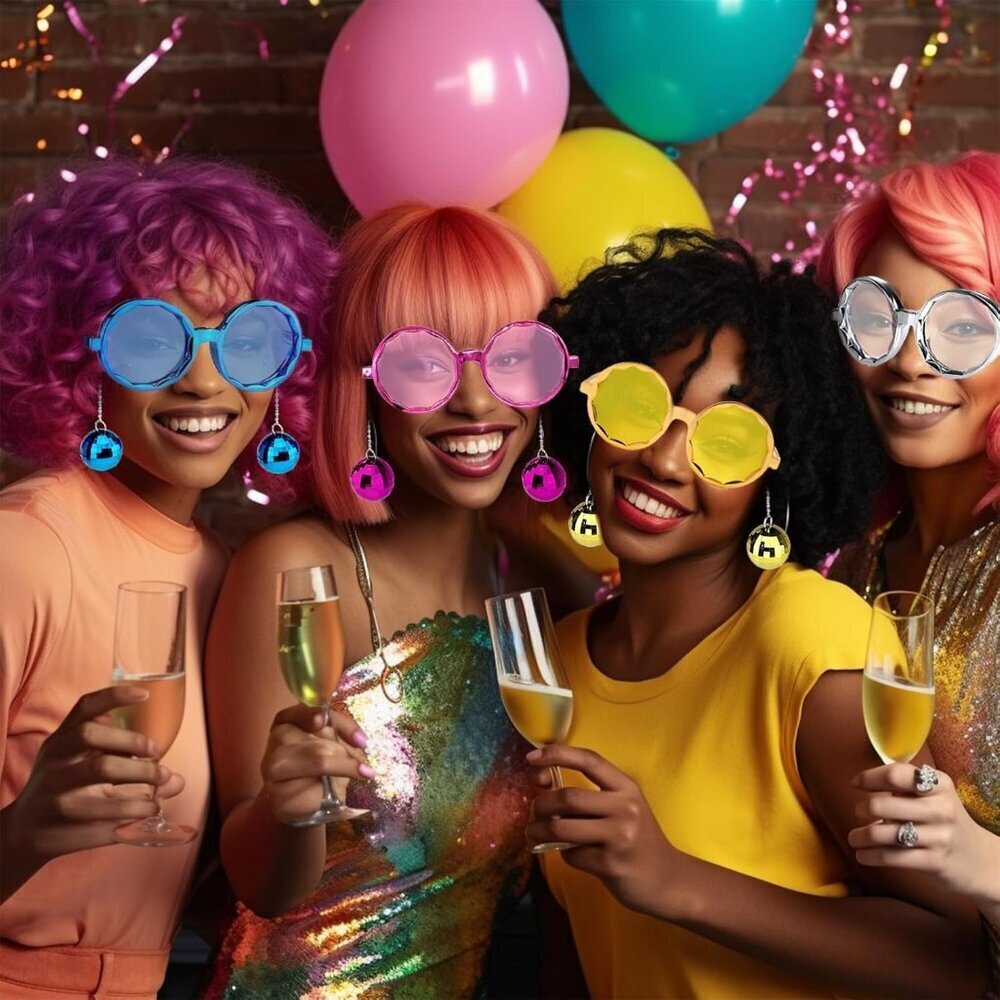 Disco Ball Glasses Set Retro Sunglasses Party Favor Unisex 4-Pack - Picture 6 of 7